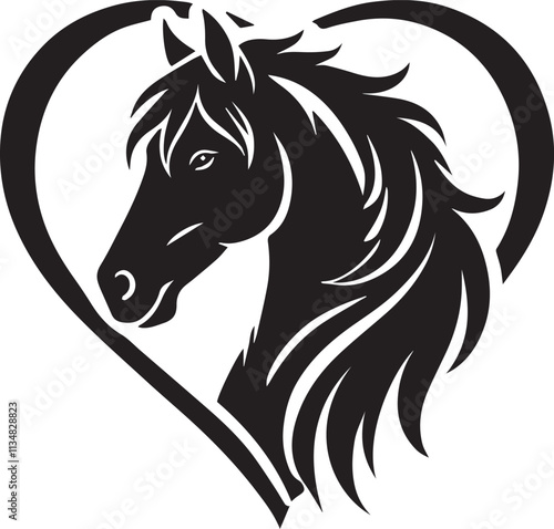 Horse head silhouette within a heart shape vector silhouette black