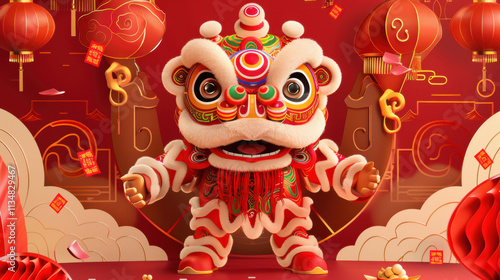 Joyful Chinese Lunar New Year Celebration with Red Lanterns, Firecrackers, Traditional Lion Dance, and Family Reunion Dinner Showcasing Cultural Heritage and Festive Atmosphere