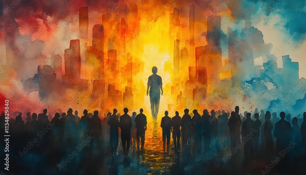 Fototapeta premium Ascension of Jesus to Heaven after Resurrection in Watercolor