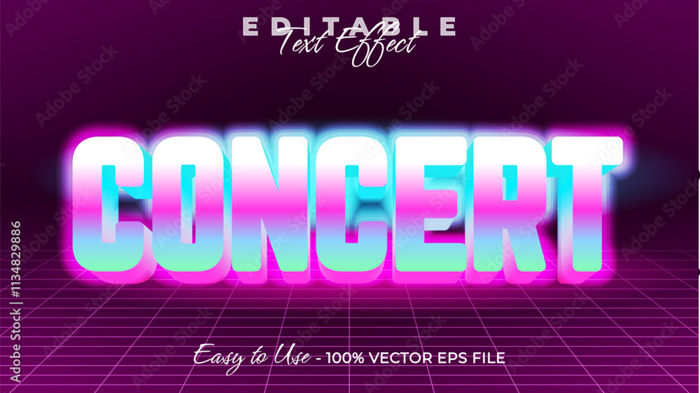 Concert editable text style effect, Glow 3D text style theme. Concert editable text style effect, Glow 3D text style theme.