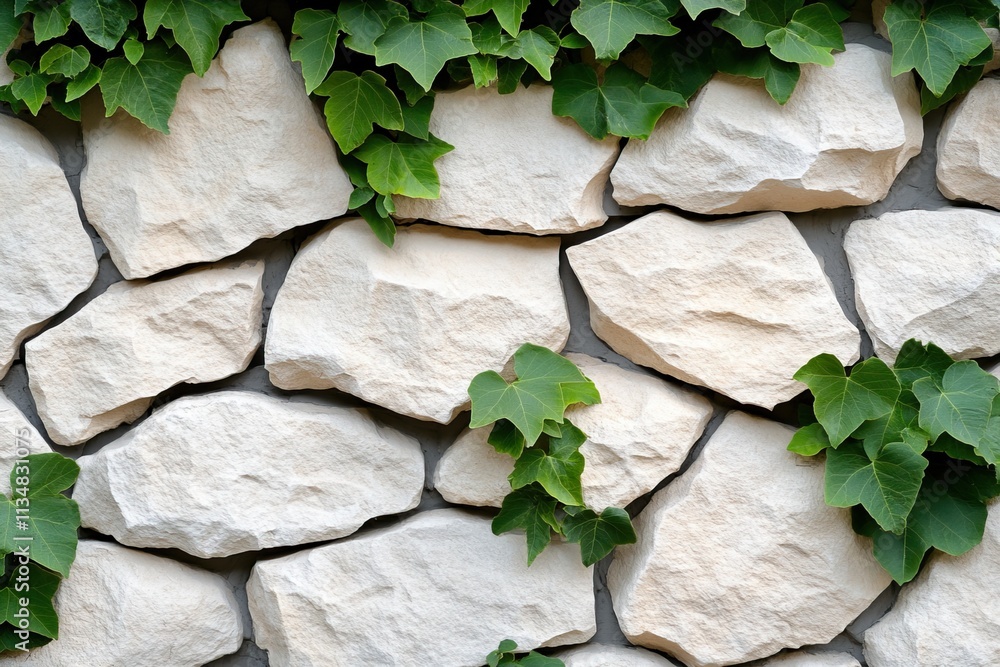 A textured stone wall adorned with lush green ivy, creating a natural, rustic aesthetic. A textured stone wall adorned with lush green ivy, creating a natural, rustic aesthetic.