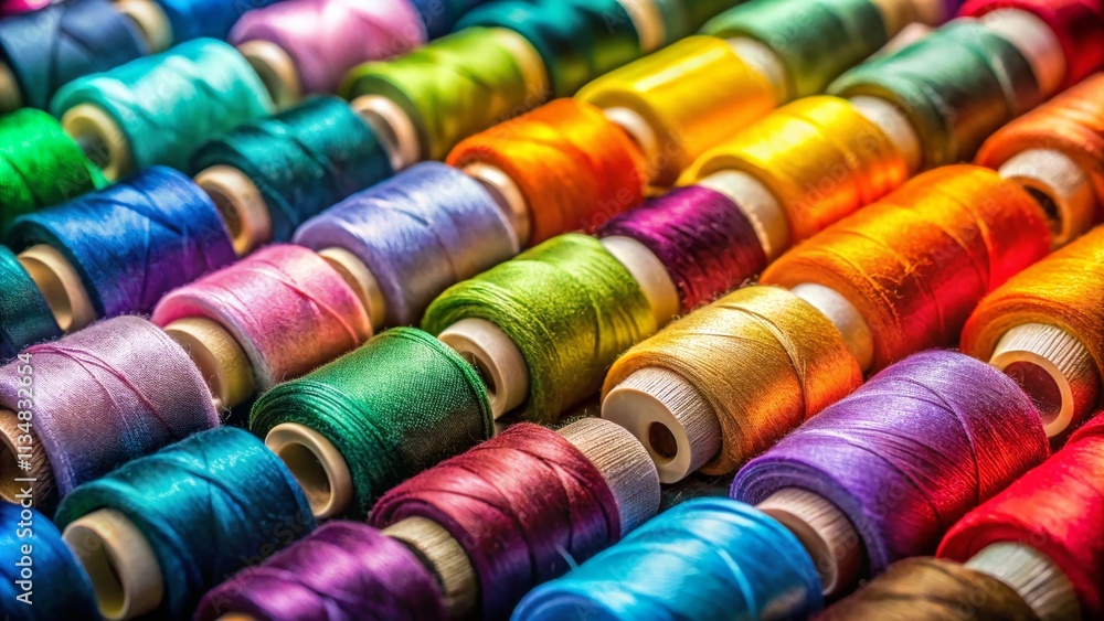 Close-Up of Colorful Bobbins with Smooth Threads in Various Shades Showcasing Textures and Glossy Finishes for a Minimalist Photography Aesthetic Close-Up of Colorful Bobbins with Smooth Threads in Various Shades Showcasing Textures and Glossy Finishes for a Minimalist Photography Aesthetic