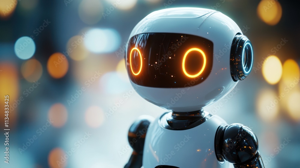 Futuristic robot in city lights. Futuristic robot in city lights.
