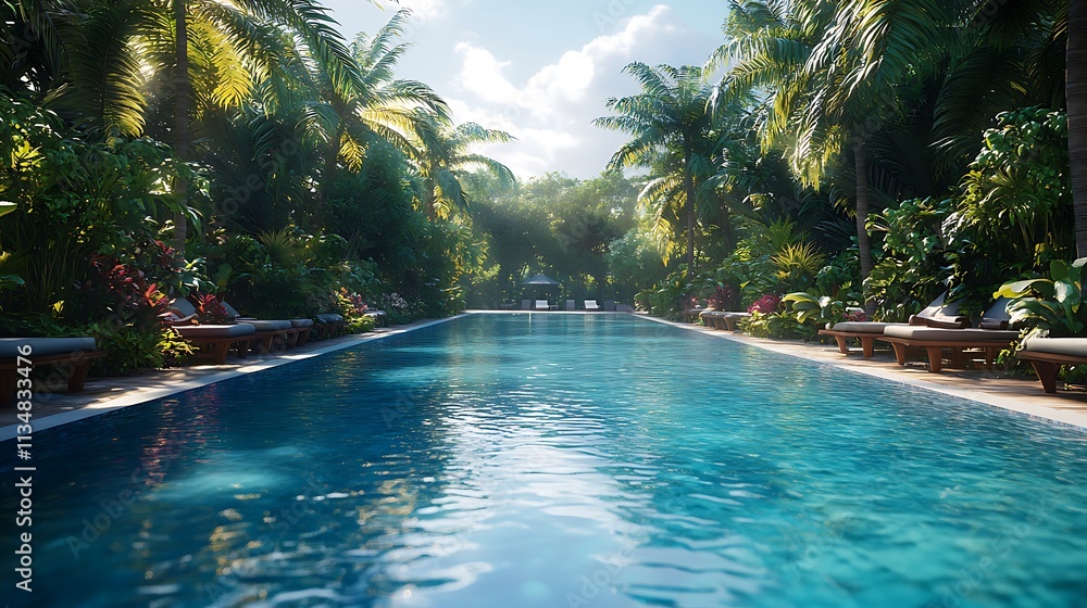 Obraz premium Serene poolside retreat tropical paradise photo bright day nature
