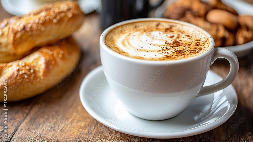 Cozy Morning Coffee and Baked Delights on Wooden Table Cozy Morning Coffee and Baked Delights on Wooden Table
