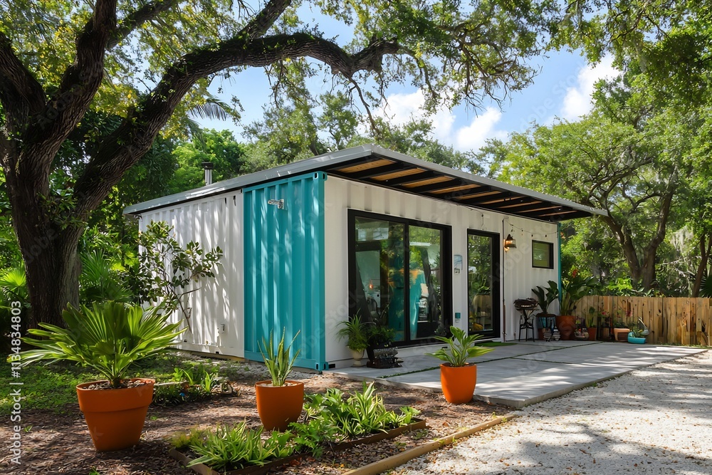 Cozy Wooden Tiny House Surrounded by Nature in Lush Garden Landscape Cozy Wooden Tiny House Surrounded by Nature in Lush Garden Landscape