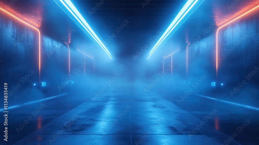 Futuristic Neon Room with Fog and Shadows in Cyberpunk Style Futuristic Neon Room with Fog and Shadows in Cyberpunk Style