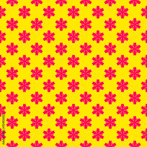 Minimise repetitive seamless Pink/magenta flower pattern on yellow background