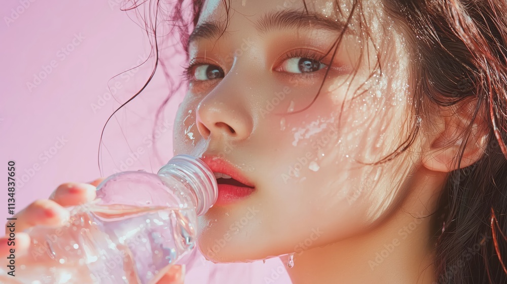 Young Woman Drinking Water with Fresh Clean Skin Beauty Young Woman Drinking Water with Fresh Clean Skin Beauty