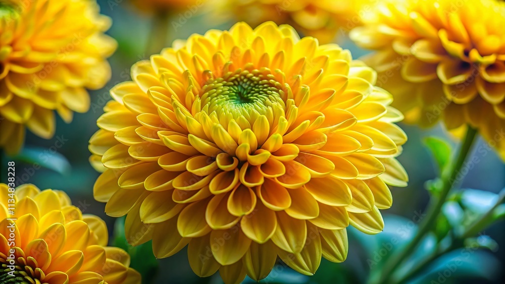 Close-up of Vibrant Yellow Chrysanthemum Flower in Full Bloom with Rich Detail and High Depth of Field, Showcasing Delicate Petals and Natural Beauty of Nature’s Flora Close-up of Vibrant Yellow Chrysanthemum Flower in Full Bloom with Rich Detail and High Depth of Field, Showcasing Delicate Petals and Natural Beauty of Nature’s Flora
