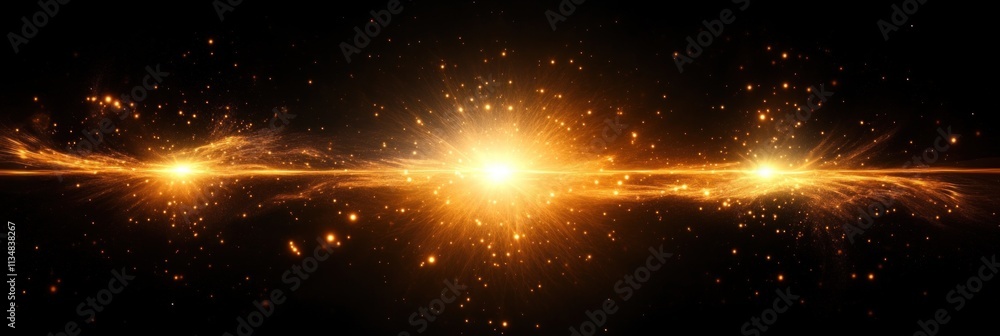 Golden Light Explosion with Dynamic Flare and Vibrant Burst in Deep Black Background