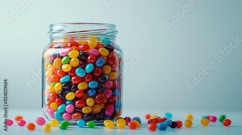 Colorful Jelly Beans in Glass Jar with Spilled Candy