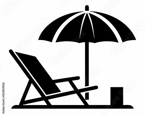 Beach chair silhouette vector, Beach umbrella and chair icon vector