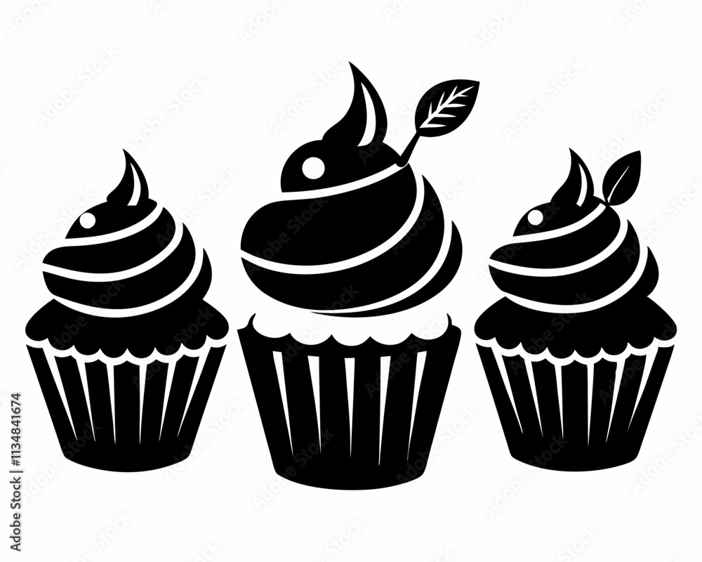 Set of black cupcakes icon, Collection of cupcake silhouette vector Set of black cupcakes icon, Collection of cupcake silhouette vector