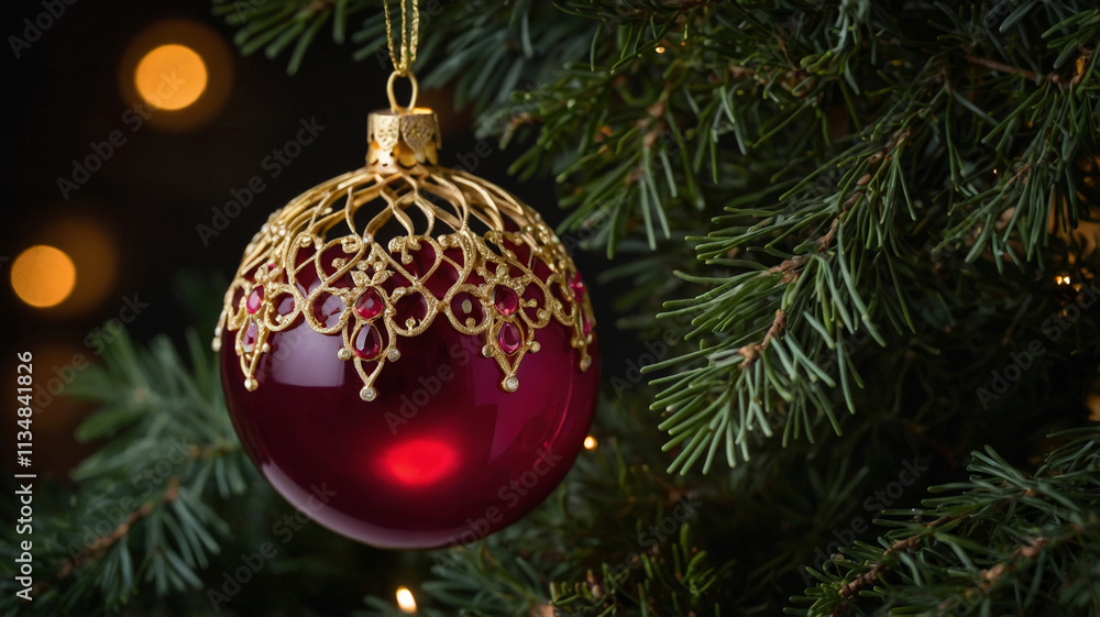 Ruby Red Radiance - A Jeweled Christmas Ornament Illuminates the Festive Fir Ruby Red Radiance - A Jeweled Christmas Ornament Illuminates the Festive Fir