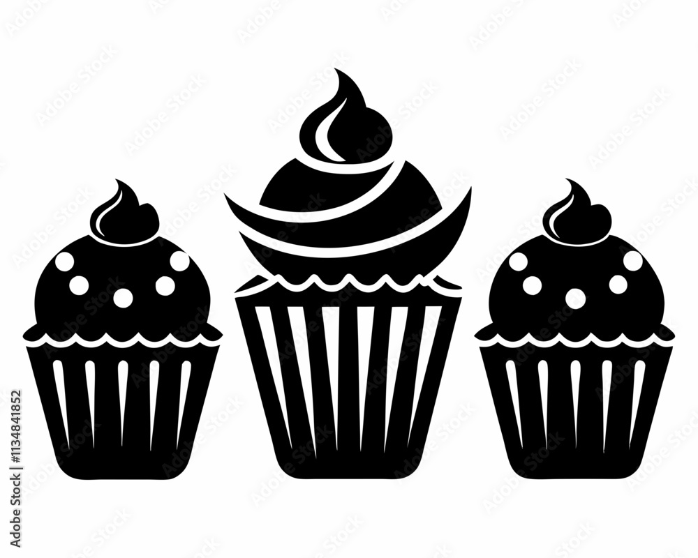 Set of black cupcakes icon, Collection of cupcake silhouette vector Set of black cupcakes icon, Collection of cupcake silhouette vector