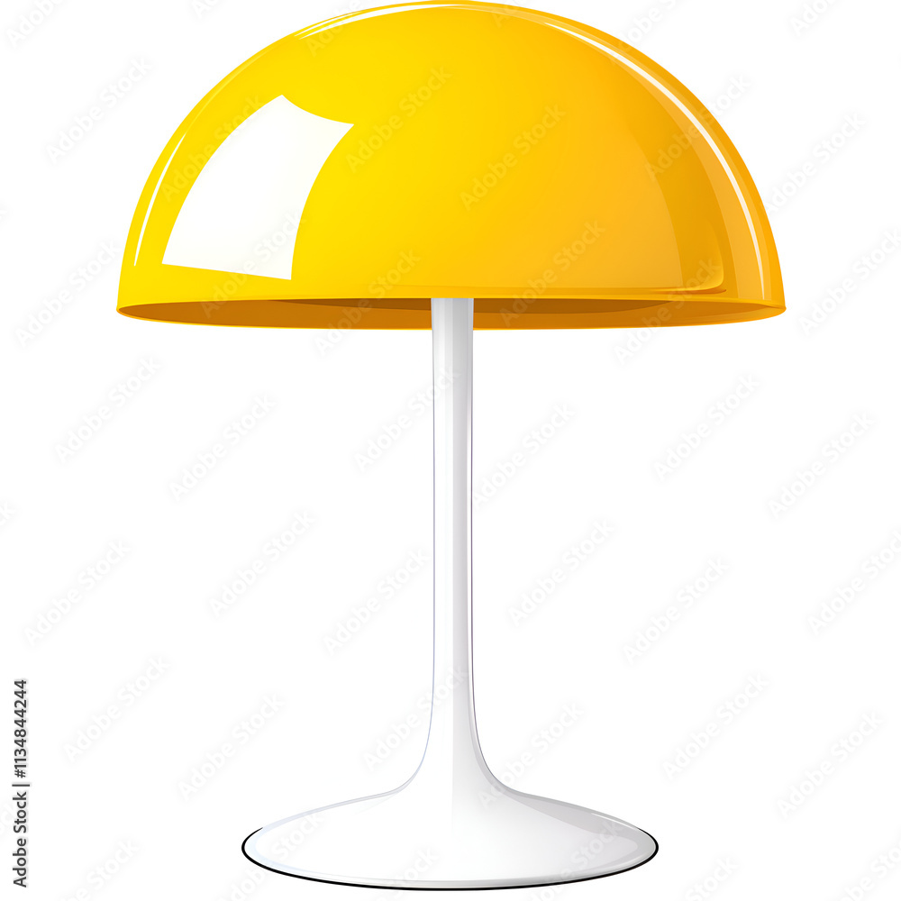 A modern yellow dome lamp with a white base, showcasing minimalist design and vibrant colors. A modern yellow dome lamp with a white base, showcasing minimalist design and vibrant colors.