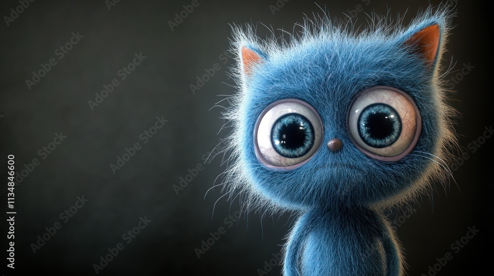 Cute blue furry cartoon cat.