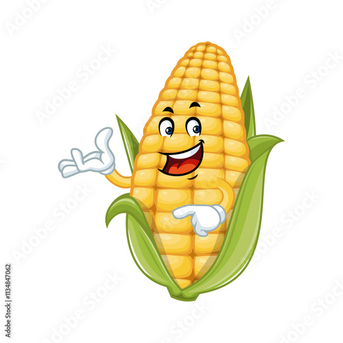 Happy Corn Mascot Cartoon Character.