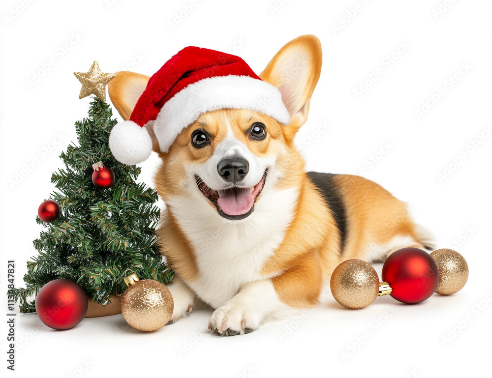 Adorable Corgi Lying Next to Miniature Christmas Tree Adorable Corgi Lying Next to Miniature Christmas Tree