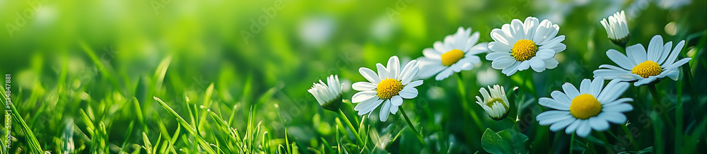 Fototapeta premium Blurred Spring Meadow Background with White Daisies