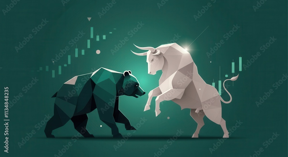 Obraz premium Bull and bear representing market trends in a dynamic financial illustration