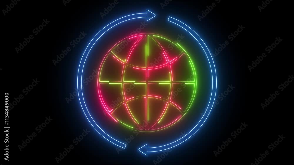Abstract globe icon animation with neon line and neon circle rotation loop animation. Abstract globe icon animation with neon line and neon circle rotation loop animation.