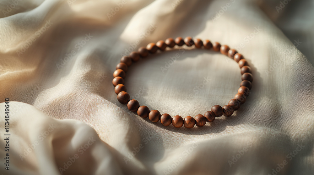 Wooden Bracelet on Beige Fabric in Warm Lighting Wooden Bracelet on Beige Fabric in Warm Lighting