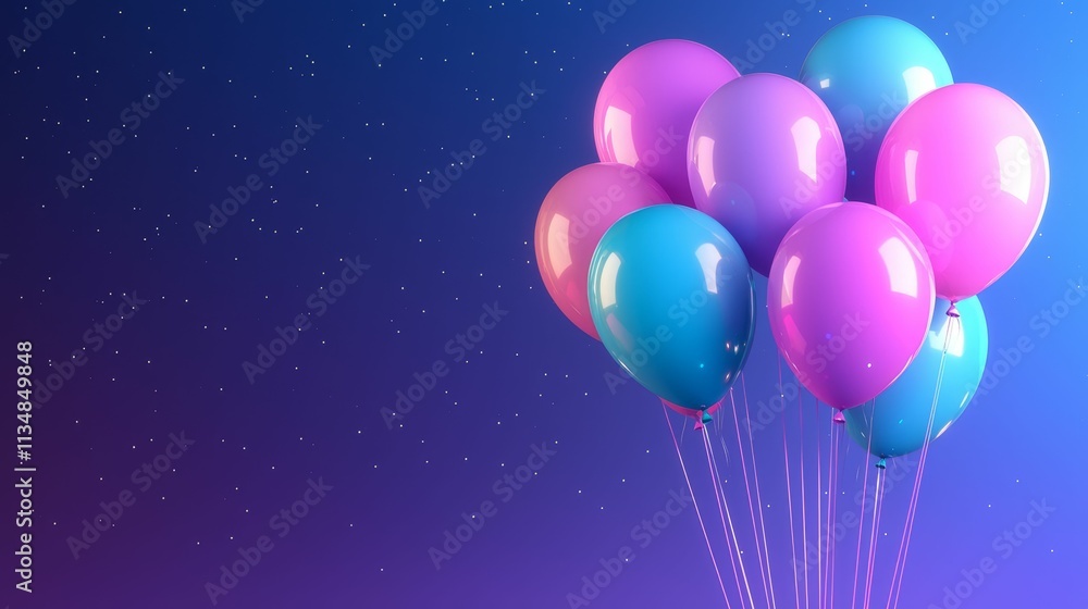 new year background balloons vibrant concept, A vibrant cluster of colorful balloons floating against a gradient purple background, creating a festive and celebratory atmosphere. new year background balloons vibrant concept, A vibrant cluster of colorful balloons floating against a gradient purple background, creating a festive and celebratory atmosphere.