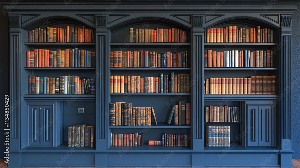 Elegant bookshelf with a variety of colorful books on display. Elegant bookshelf with a variety of colorful books on display.