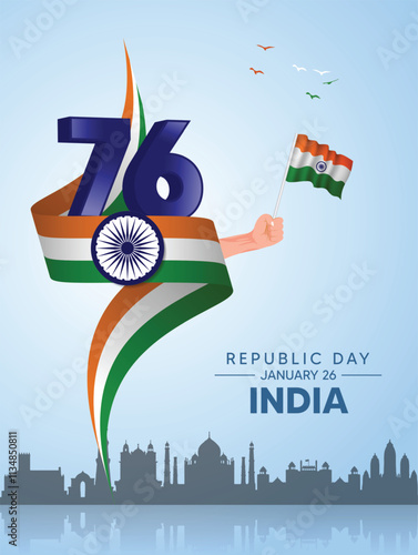 76th republic day of India 26 January vector poster