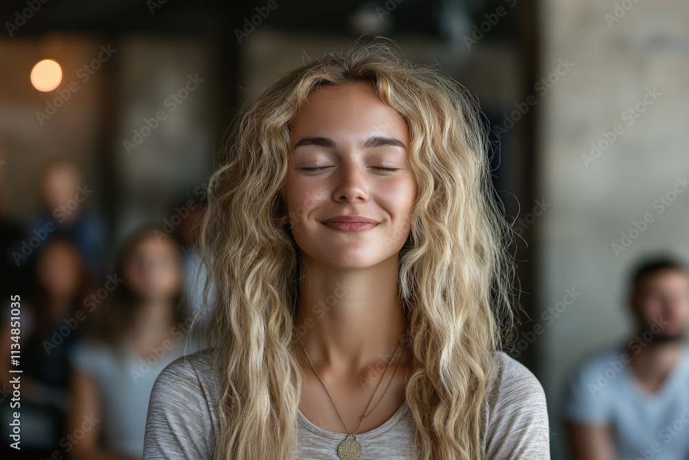 A group of healthy employees taking part in a workplace wellness program, practicing mindfulness and relaxation techniques in a serene office environment. A group of healthy employees taking part in a workplace wellness program, practicing mindfulness and relaxation techniques in a serene office environment.