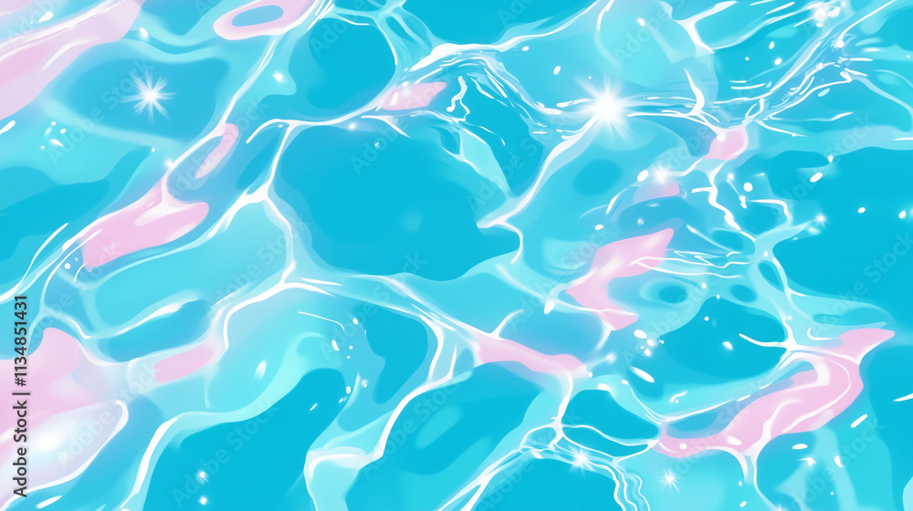 Cartoon water surface with pastel sparkles, top-down view
Cartoon water surface with pastel sparkles, top-down view