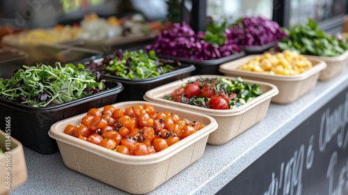 Wallpaper Mural Fresh ingredients displayed in eco-friendly molded fiber containers, promoting sustainable dining solutions while highlighting the importance of natural packaging Torontodigital.ca