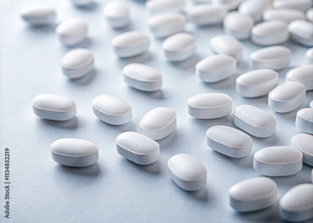 Conceptual Photography of White Pills on a Clean Background with Ample Copy Space for Creative Design and Healthcare Themes Conceptual Photography of White Pills on a Clean Background with Ample Copy Space for Creative Design and Healthcare Themes