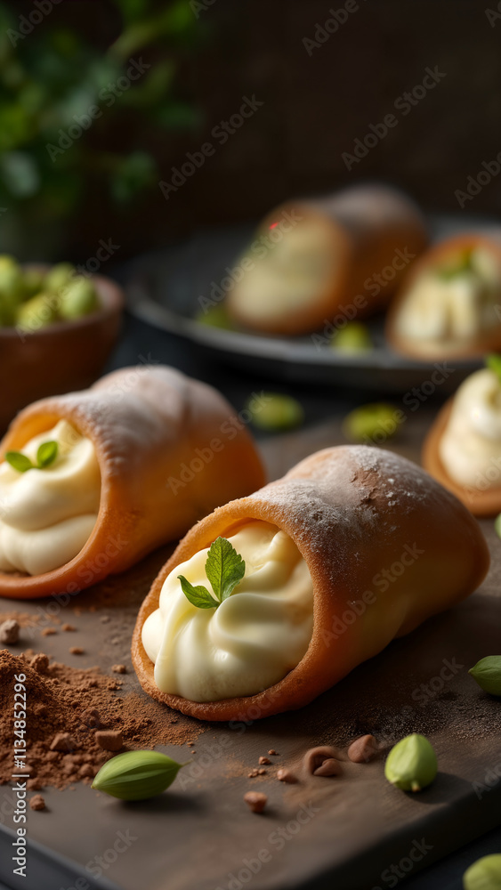 Artisanal Cannoli Preparation in a Rustic Kitchen Artisanal Cannoli Preparation in a Rustic Kitchen