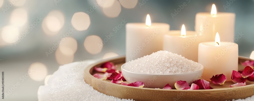 Your Hobby, Your Relaxation, Your Self-Care concept. Relaxing spa scene with candles and bath salts. Your Hobby, Your Relaxation, Your Self-Care concept. Relaxing spa scene with candles and bath salts.