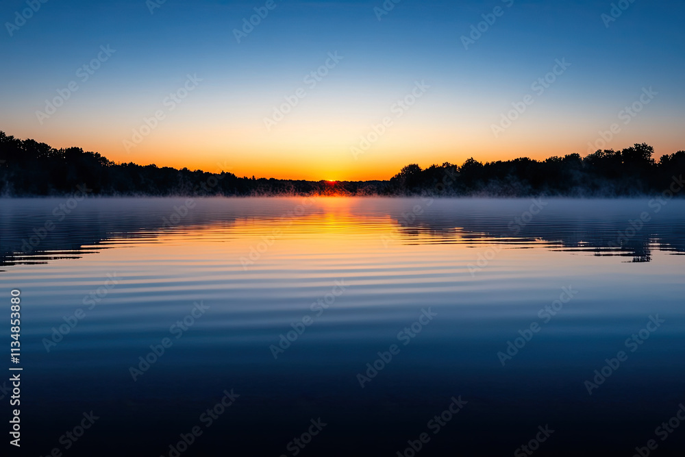 Obraz premium Sunset reflection over serene lake nature photography tranquil environment vibrant colors