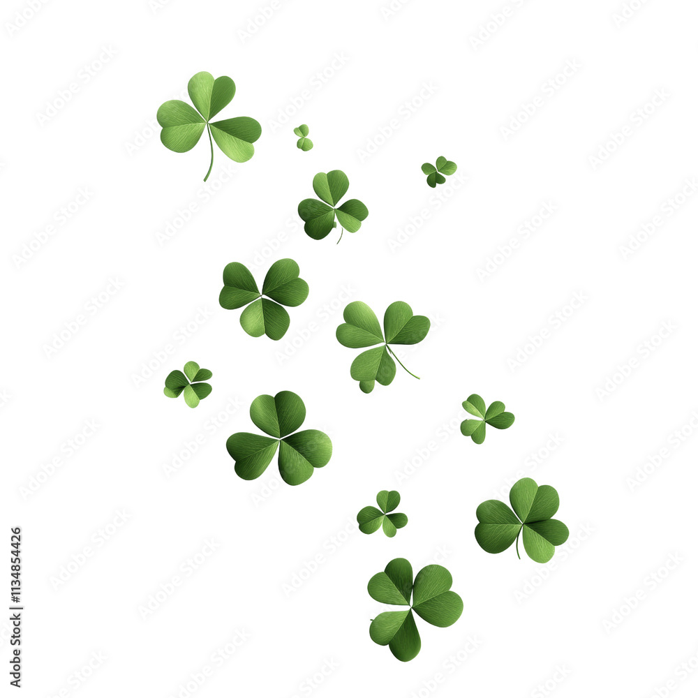 3D Rendered Flying Four-Leaf Clovers on transparent Background 3D Rendered Flying Four-Leaf Clovers on transparent Background