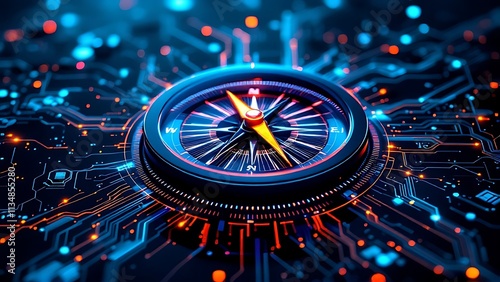 Wallpaper Mural A sleek digital compass set against a blue background symbolizes advanced online data transport, showcasing modernized navigation in the digital realm Torontodigital.ca