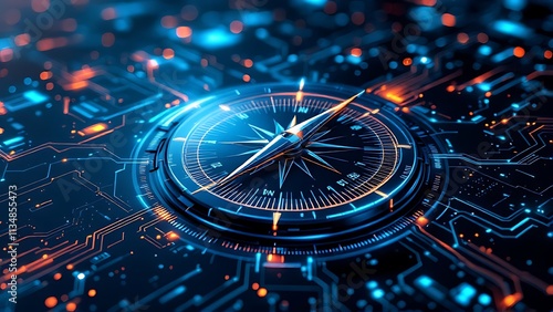 Wallpaper Mural A sleek digital compass set against a blue background symbolizes advanced online data transport, showcasing modernized navigation in the digital realm Torontodigital.ca