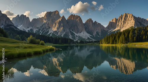 reflection in lake with clouds. Genrative.ai