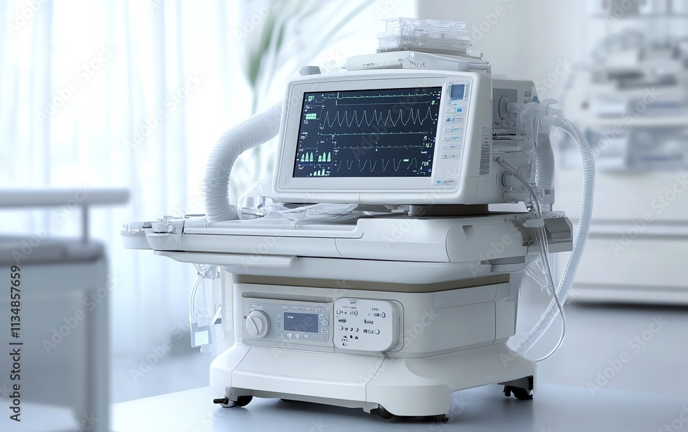 Ventilator machine closeup showing vital signs Ventilator machine closeup showing vital signs