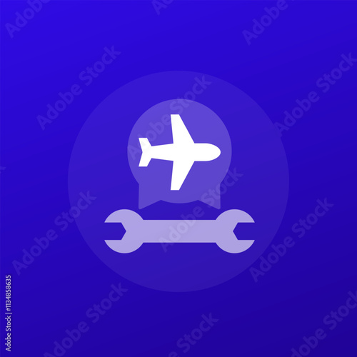 airplane repair icon, plane and wrench, transparent design