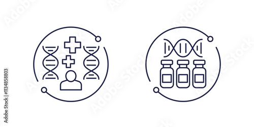 Gene therapy drugs line icons with dna