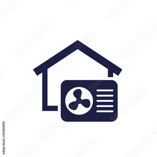 heat pump and house icon on white