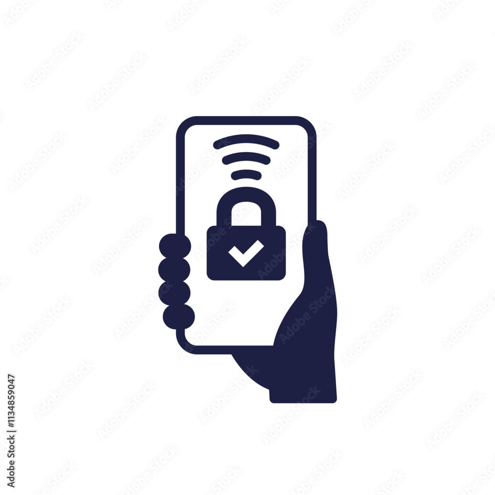 smart lock icon with smart phone in hand smart lock icon with smart phone in hand