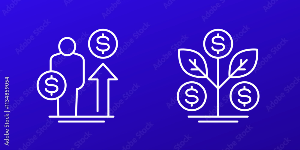 Fototapeta premium Passive income, money growing icons, line vector design