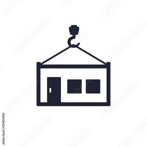 modular house icon on white, prefabricated building vector