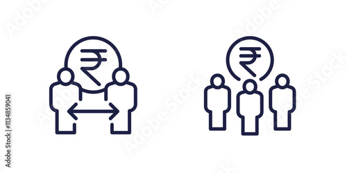 rupee and people line icons on white